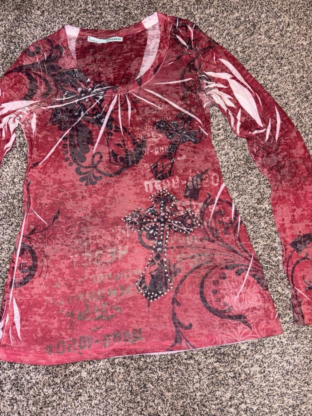 Y2K grunge alt long sleeve shirt with crosses and sequins - Picture 2 of 4